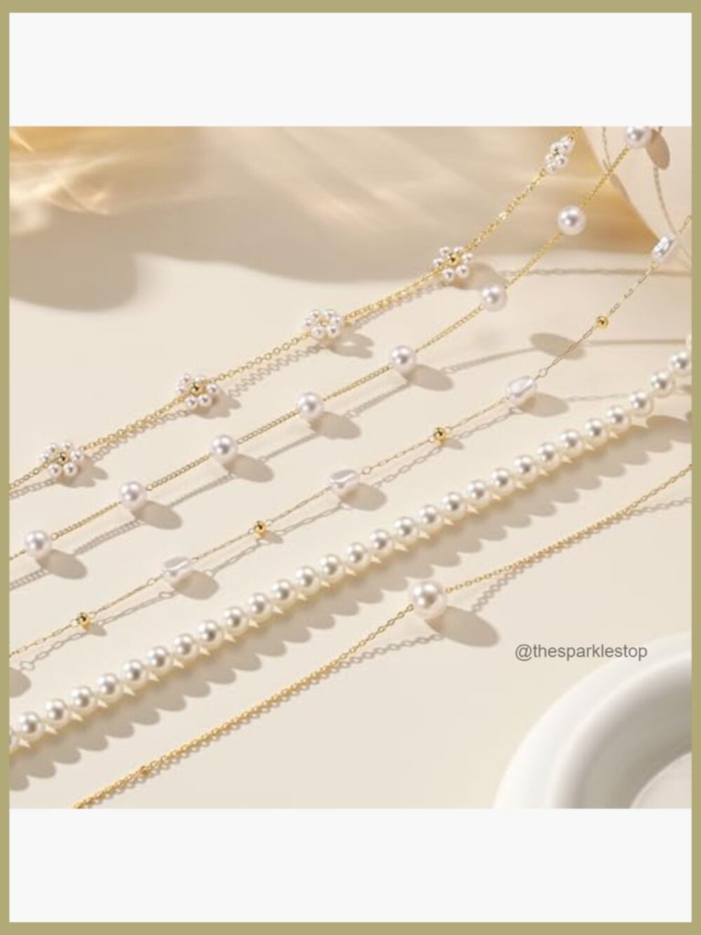 Real Gold Plated Dainty Pearl Necklace Daisy Round Drop Pearl Choker Layered - Picture 7 of 7